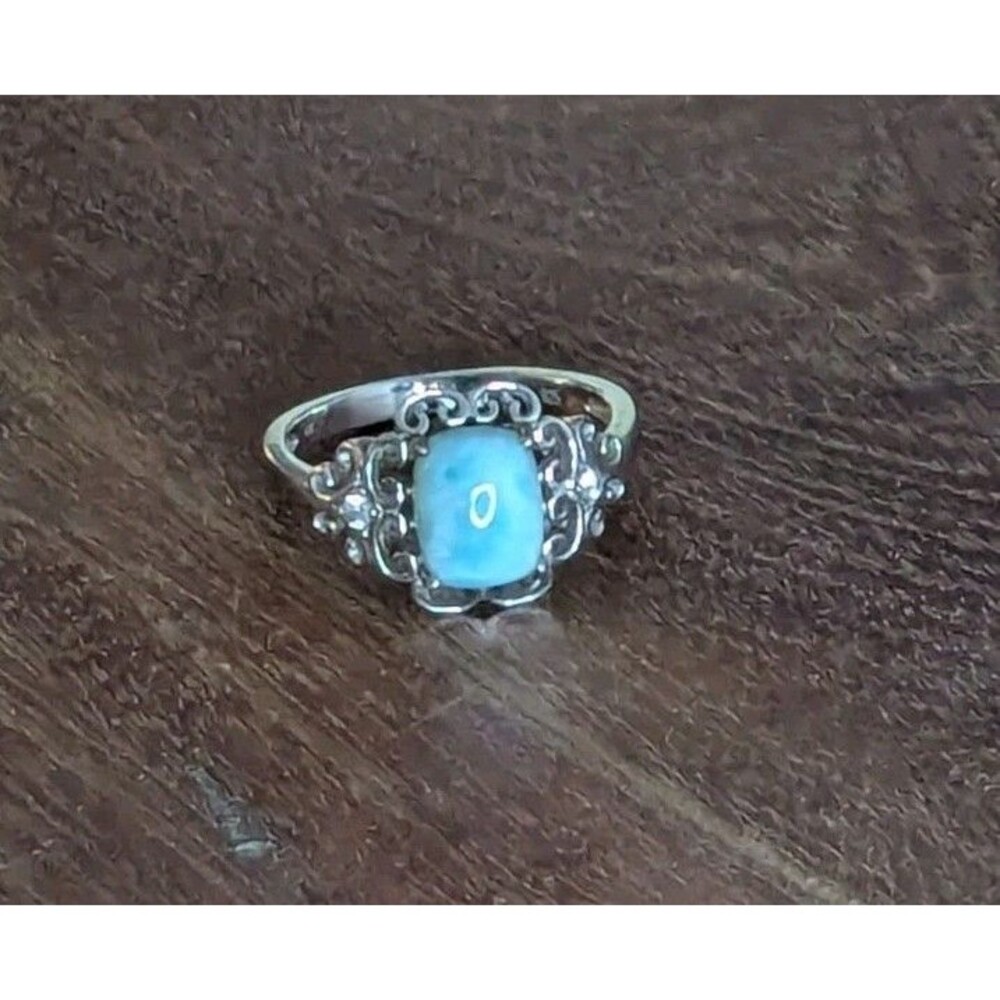 Sterling Silver Larimar Rectangular Ring - Blue, Size 10 - Picture 4 of 6